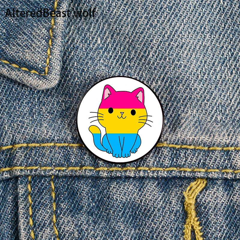 

Pansexual Sitting Pride cat Pin Custom cute Brooches Shirt Lapel teacher tote Bag backpacks Badge gift brooches pins for women