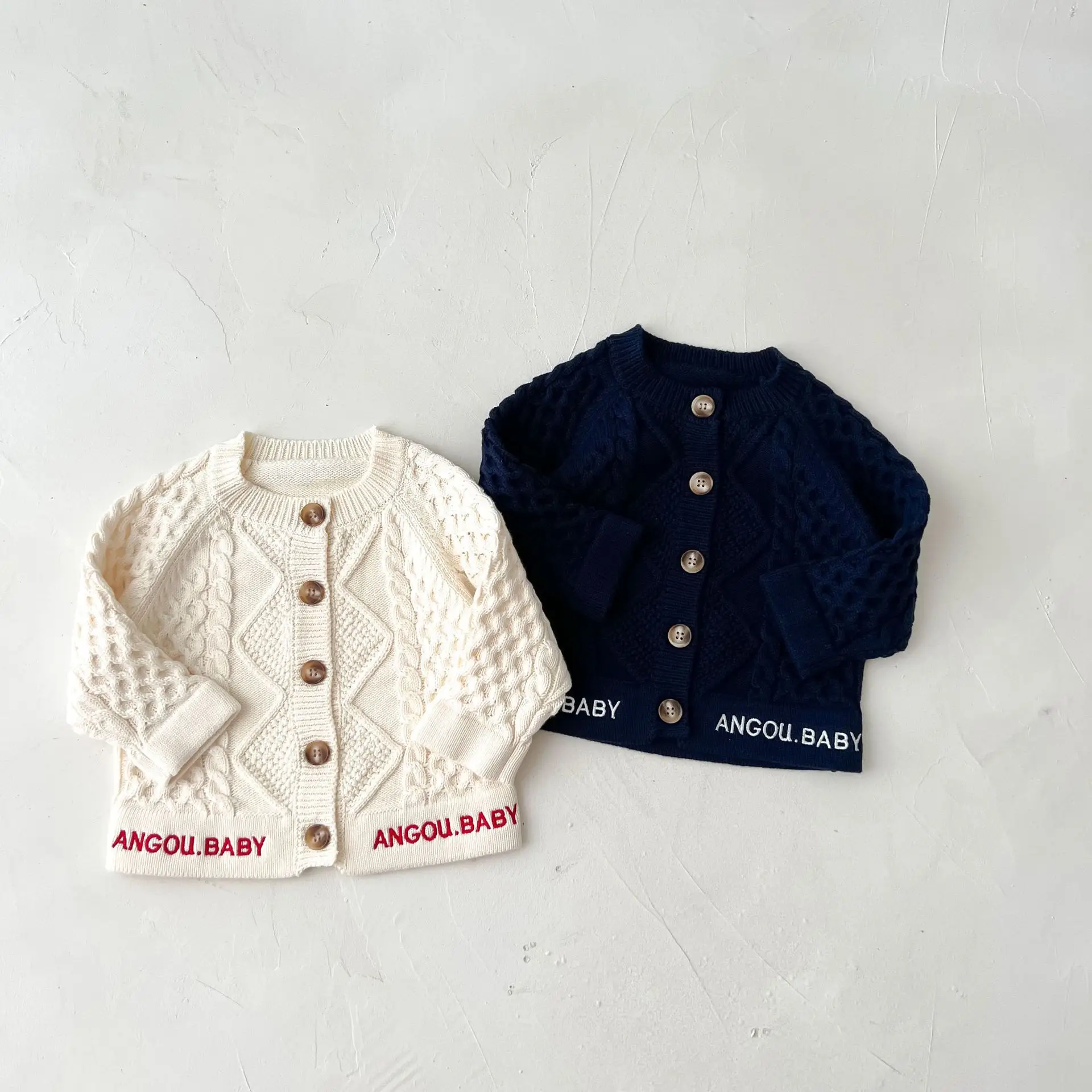 

2022 Autumn Winter New Children Boy Knitted Cardigan Sweater Girl Baby Letter Embroidery Tops Coat 0-2 Years Kid Cotton Jackets