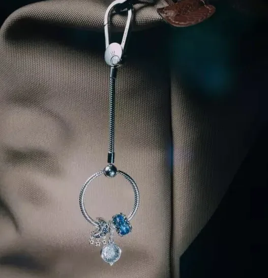 Pandora 925 Silver Galaxy Blue and Star Murano Charm, Star and Crescent Moon Charm for Women, Birthday Gift Bracelet, DIY Jewelry Executive
