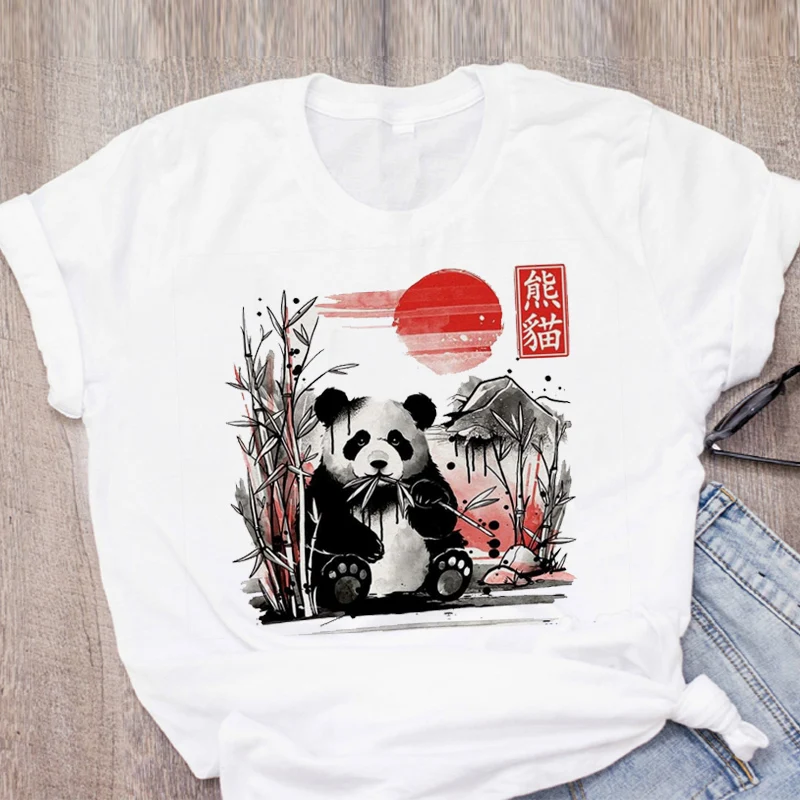 

Kawaii мультфильм акварель панда животный принт рубашка женщины короткий рукав Повседневная хлопковая Футболка для девочек Harajuku стиль мода ф...