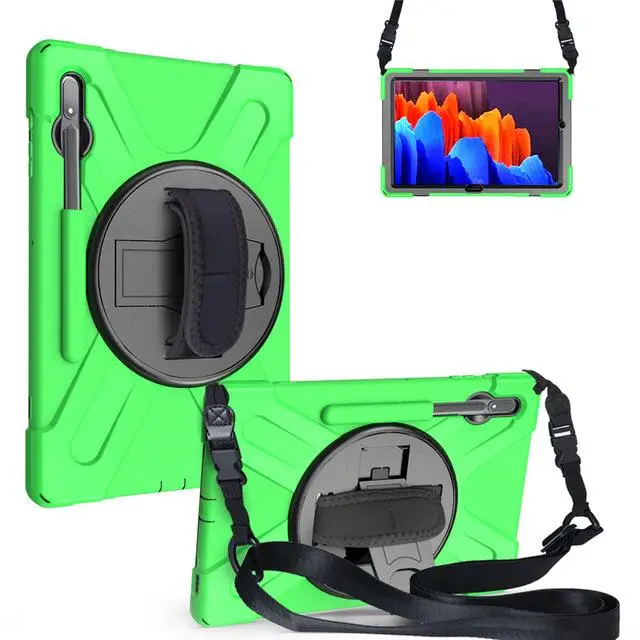 

For Samsung Tab S2 S3 S4 S5E S6 S6 Lite S7 S7 Plus T970 T870 P610 Case Plastic Kickstand Silicone Shockproof Stand Cover + Strap