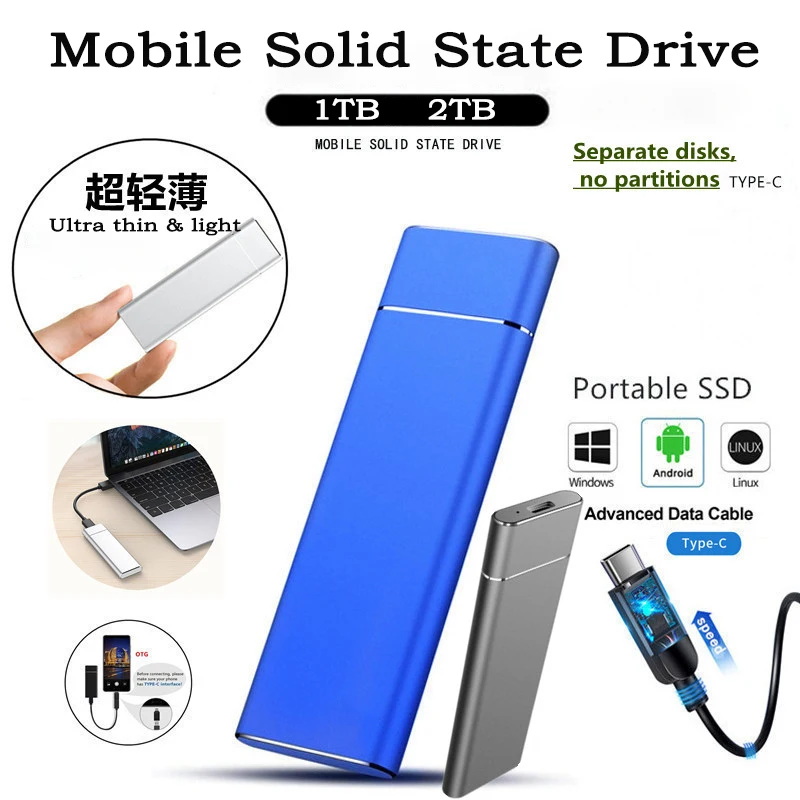 Mini Portable External  Mobile Solid State Drive 500GB 1TB 2TB 4TB  Hard Disk for PC Laptop Computer Storage Device
