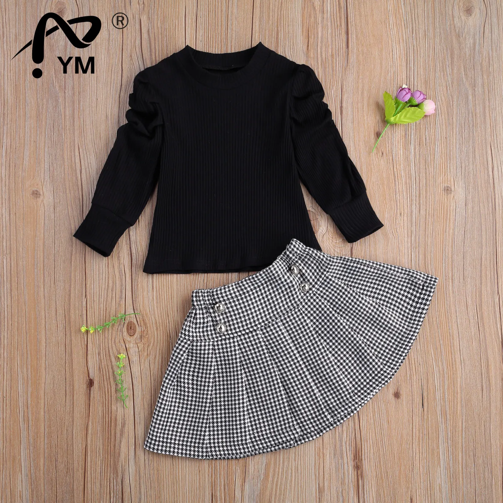 

New FOCUSNORM 1-7Y Fashion Infant Baby Girls Clothes Sets 2pcs Ruffles Long Sleeve Knit Solid Sweater Tops Plaid A-Line Skirts