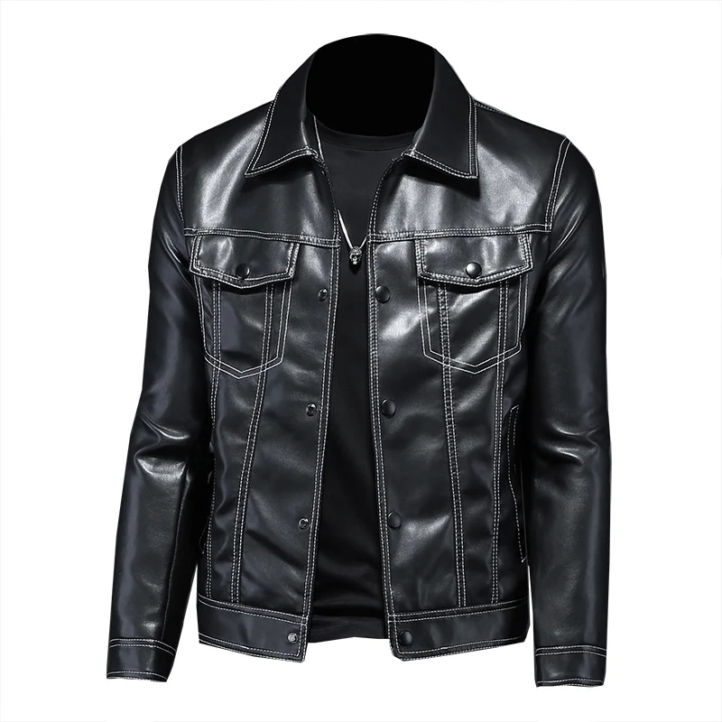 

Causal Vintage Leather Jacket Coat Men Outfit Design Motor Biker Zip Pocket PU Leather Jacket Business Simple Men Clothing 4XL