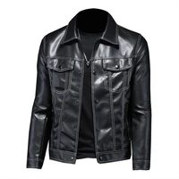 causal vintage leather jacket coat men outfit design motor biker zip pocket pu leather jacket business simple men clothing 4xl