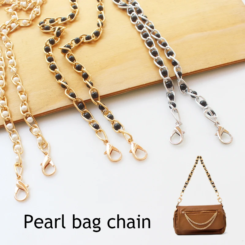 

Women Imitated Black Pearl Bag Chain Replacement Long Crossbody Shoulder Bag Strap Handbag Female Handle Belt Bag Parts DIY