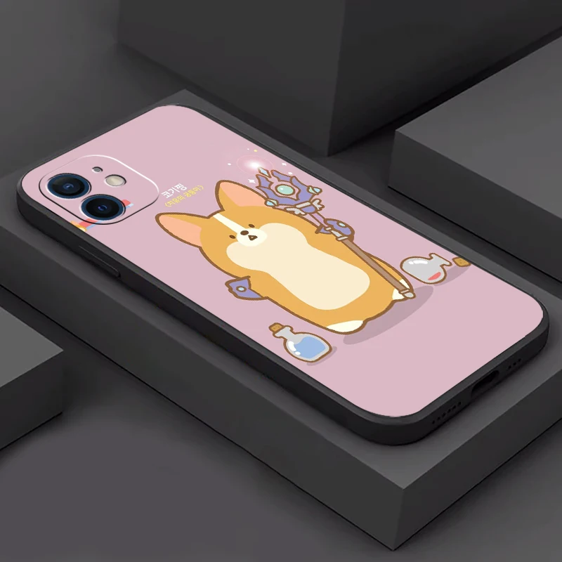 

Cartoon Dog Corgi Phone Case For Funda iPhone 11 12 13 Pro Max Mini X XR XS SE 2020 5s 6 7 8 Plus Black Coque Celular Carcasa