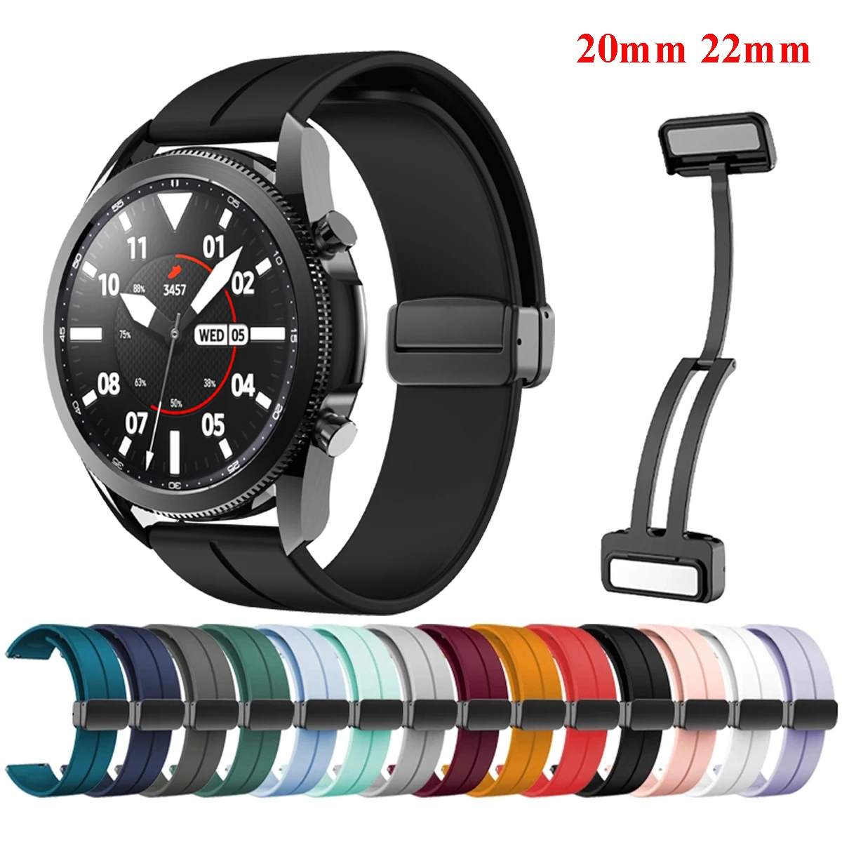 

22mm 20mm Strap For Huawei GT 2 2e 3 Sport Silicone Magnetic Buckle Samsung Galaxy watch 4/5 pro/classic/gear s3/active 2 band