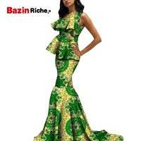 african skirt sets for women bazin elegany africa clothes dashiki sleeveless top and floor length skirt wy5548