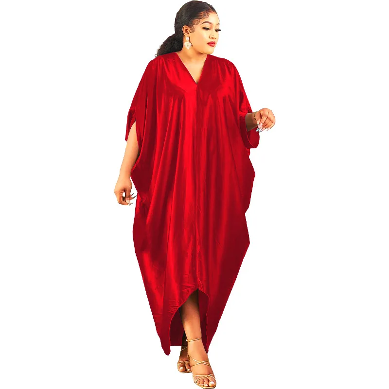 2022 Spring New African European And American Multi-Solid Color Plus Size Muslim Women's V-neck Dress