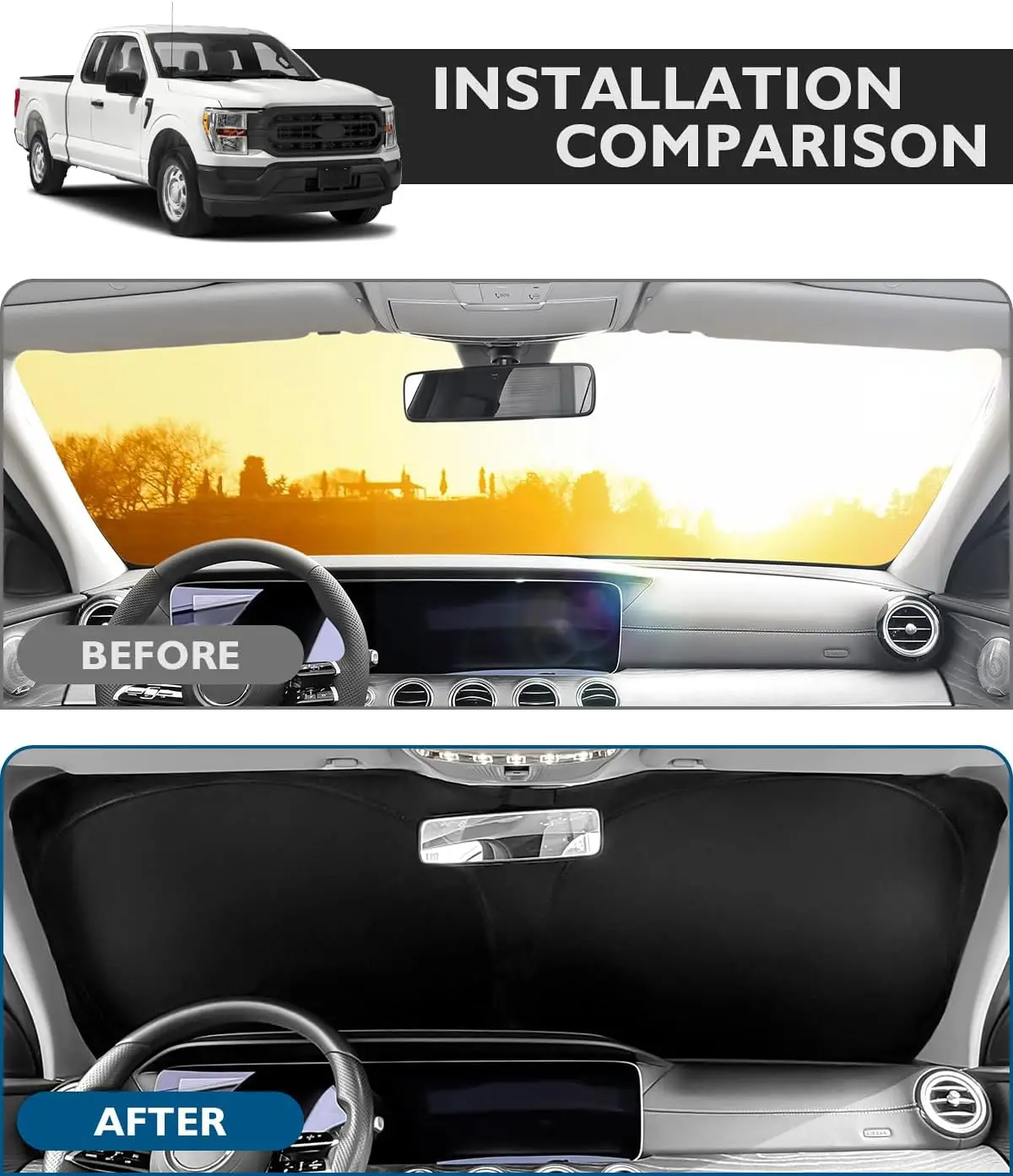 Фото Солнцезащитный козырек на лобовое стекло автомобиля для Ford F150 2015-2025, аксессуары, складной солнцезащитный козырек, светоотражающий материал из ПЭТ, блоки, УФ-лучи, передние Viso №3