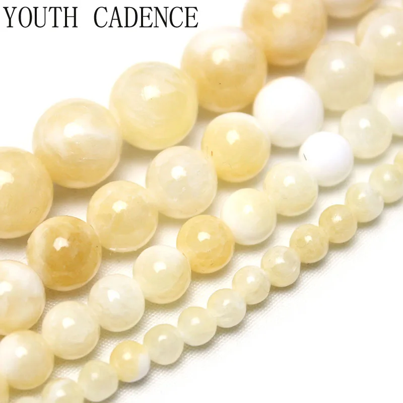 

Natural Stone Yellow Cloud Jades Beads Round Loose Beads Strand For Jewelry Making DIY Bracelet Necklace 15" 4/6/8/10/12mm