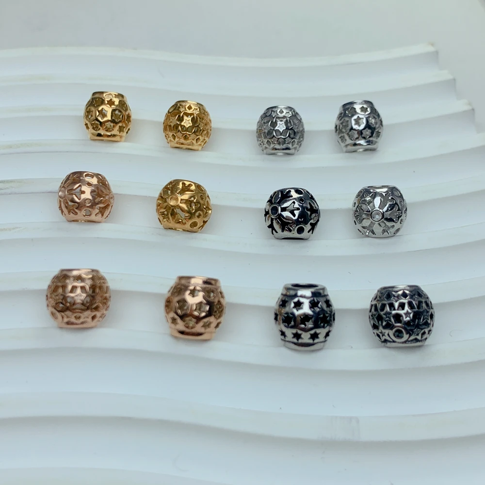 Овальные бусины-шармы из нержавеющей стали с гравировкой в форме звезды для