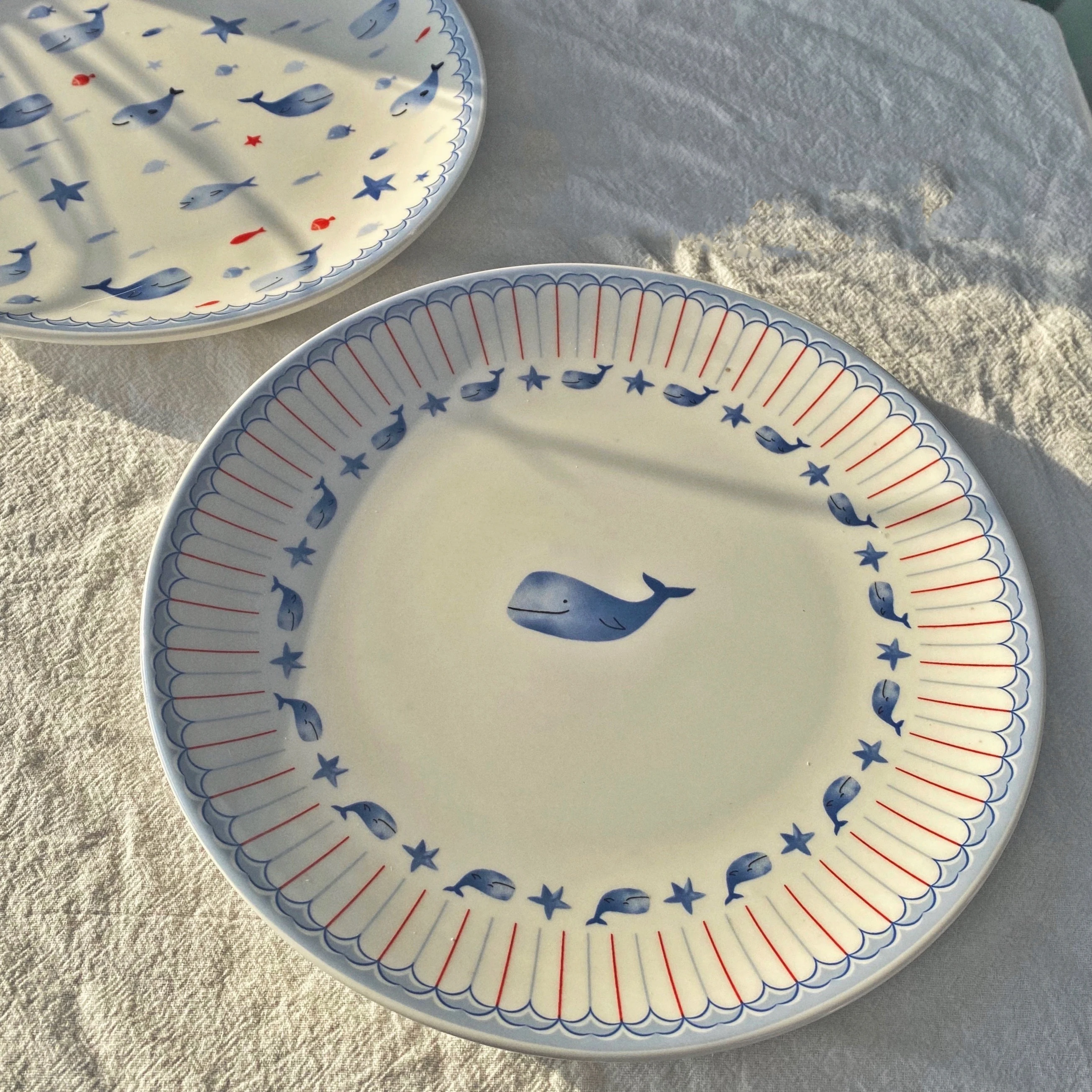 

Nordic Ins Salad Plate Vajilla Cute Blue Little Whale Dish Candy Dessert Ceramic Western Food Simple White Breakfast Household