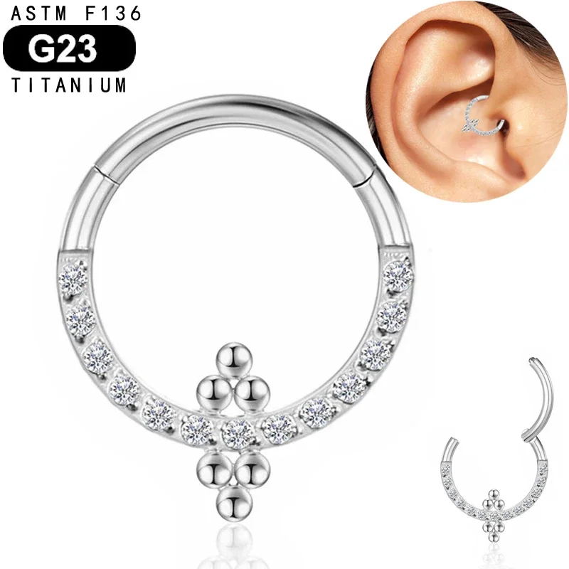 

Ear Daith Earring TitaniumCZ Hinged Segment Nose Ring Septum Clicker Cartilage Helix Lip Piercing Body Jewelry Hypoallergenic