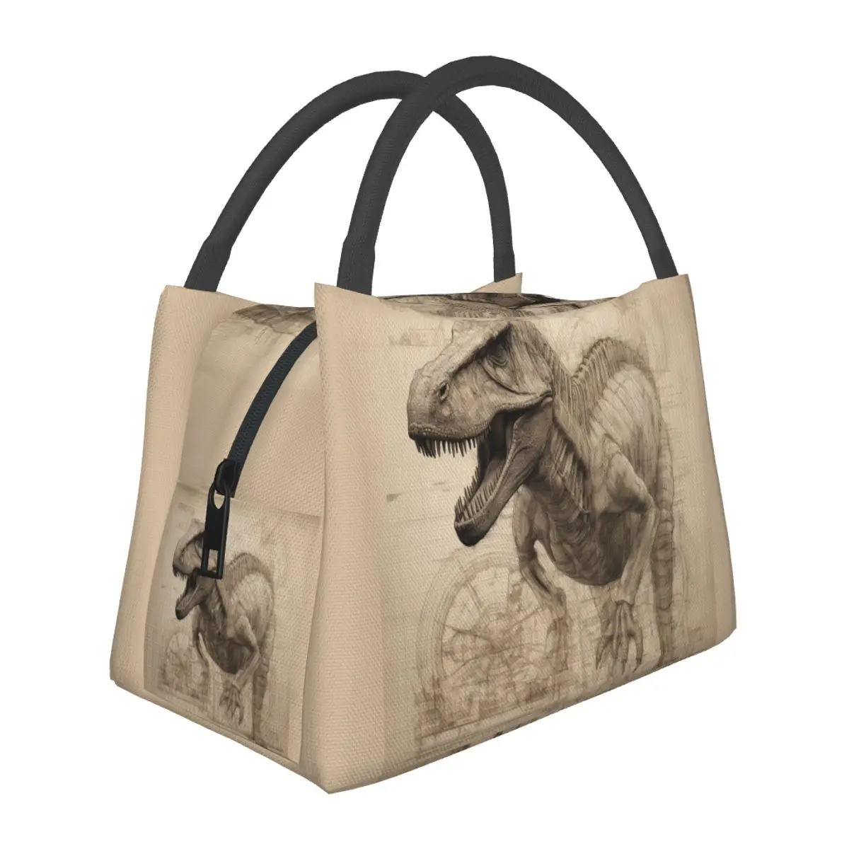 

Dinosaur Lunch Bag High Detail Pencil Drawing Portable Lunch Box Travel Print Cooler Bag Leisure Oxford Thermal Tote Handbags