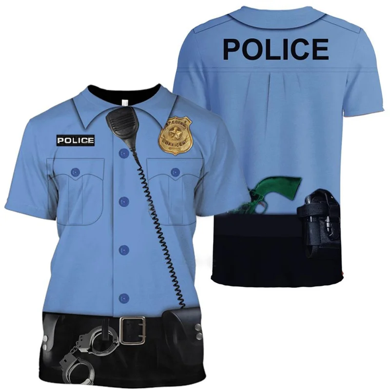 

Police Fake Suit T Shirt 3D Policeman Doctor Uniform Printed Men T-Shirts Summer Funny Pirate Short Sleeve High Quality Tops Tee
