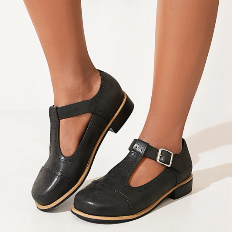 

Новинка лета 2023, женская модная дышащая повседневная обувь с пряжкой, на плоской подошве, большие размеры, женские туфли мэри джейн с круглым носком