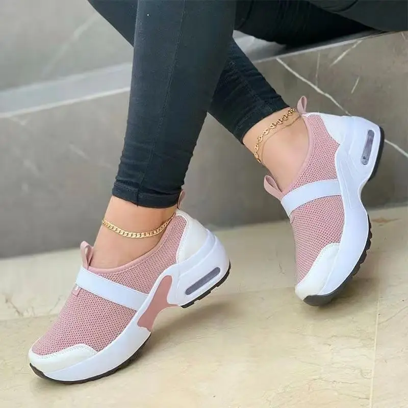 

Platform Casual Shoes Women Mesh Vulcanized Slope Heel Nonslip Fashion Breathable Single