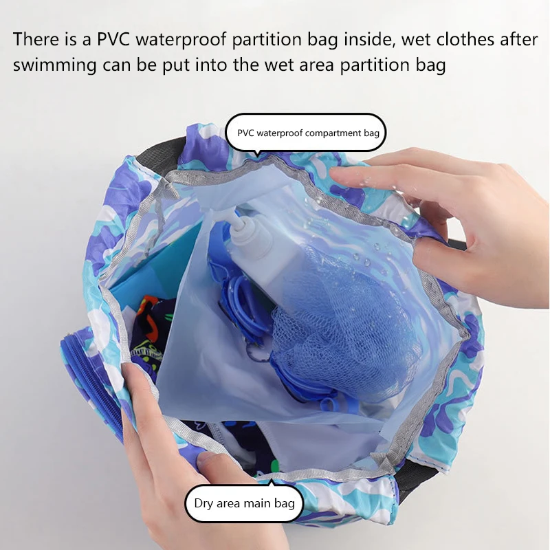 Kids Waterproof Swimming Backpack Boys Girls Beach Swimming Pool Dry Wet Separation Storage Bag Adjustable Drawstring Sports Bag