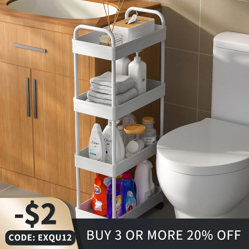 

2/3/4 Layer Floor Cart Shelves Kitchen Shelf Organizer Bathroom Storage Rack Slim Slide Mobile Shelving Bathroom Accessories