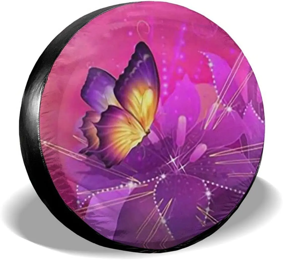 

Delumie Butterflies Purple Spare tire Covers Universal Fit for Trailer Rv SUV Truck and Many Vehicle Weatherproof Tire Prot