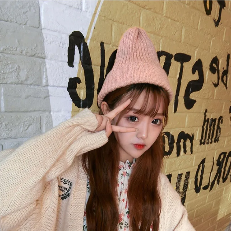 New Candy Colors Winter Hat Nice Women Knitted Hat Warm Soft Trendy Hat Kpop Style Wool Beanie Elegant All-match Hat