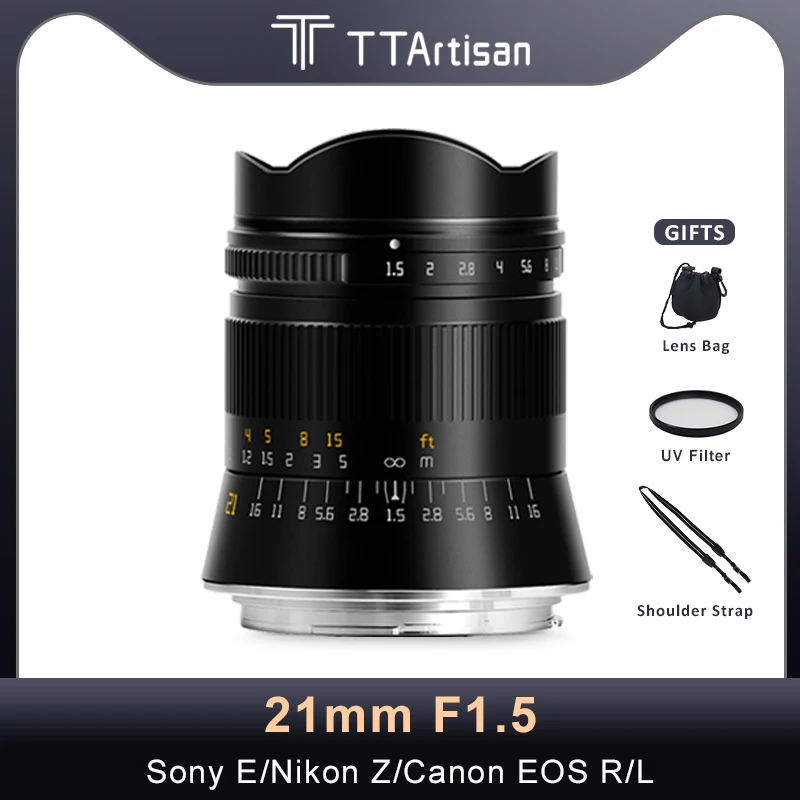 

Объектив TTArtisan 21 мм F1.5 Full Fame для Sony A5000 A6000 A6100 Nikon Z E Mount Lens Canon Lumix Sigma Leica Canon Аксессуары