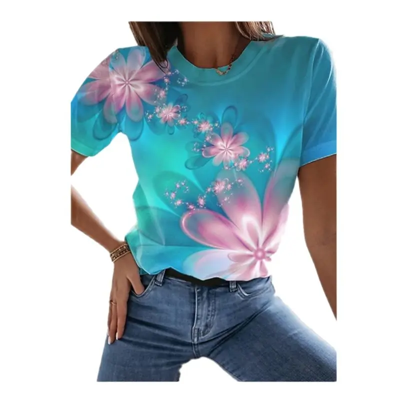 

Women's 3d Printing Beautiful Flowers T-shirt Casual Beauty Loose Top Comfort Short Sleeve Streetwear Summer New Vintage Clothes