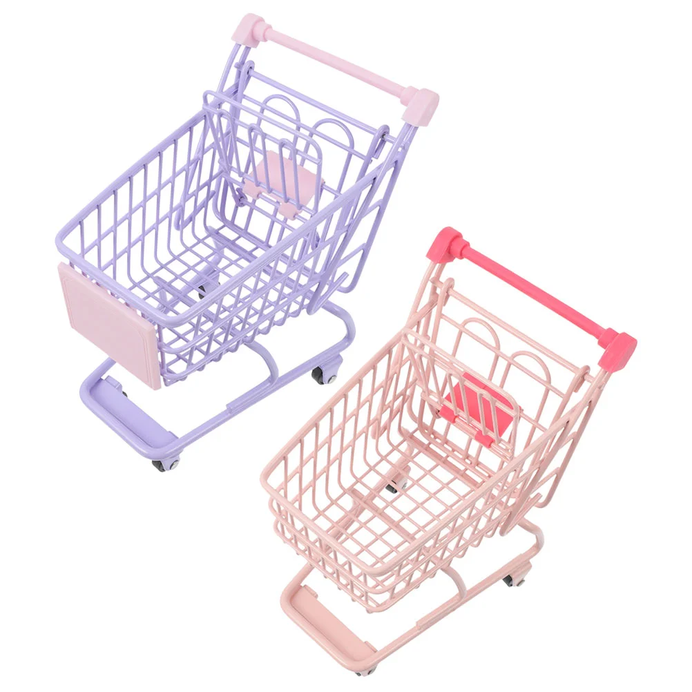 

2pcs Realistic Premium Multi-use Exquisite Creative Small Shopping Cart Toy Child Shopping Cart Toy Kids Tiny Trolley for Kids