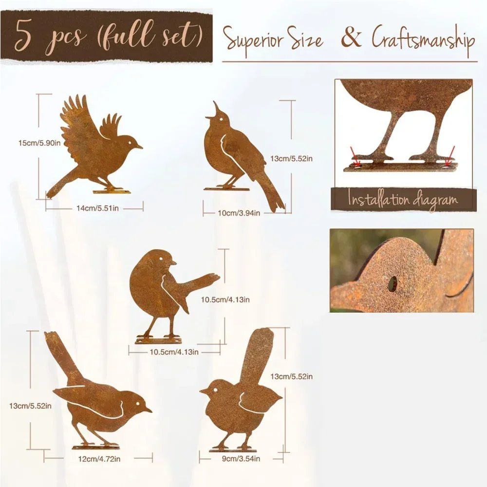Очаровательный уличный металлический декор в виде птиц – добавление ржавого