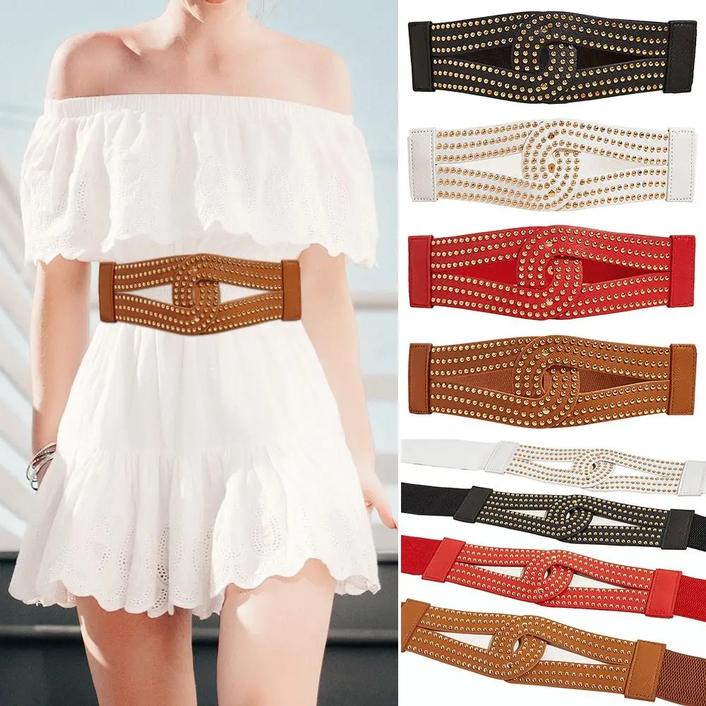 

Модные Винтажные повседневные эластичные Роскошные широкие ремни с заклепками, корсет, лента, эластичный пояс, кожаный пояс