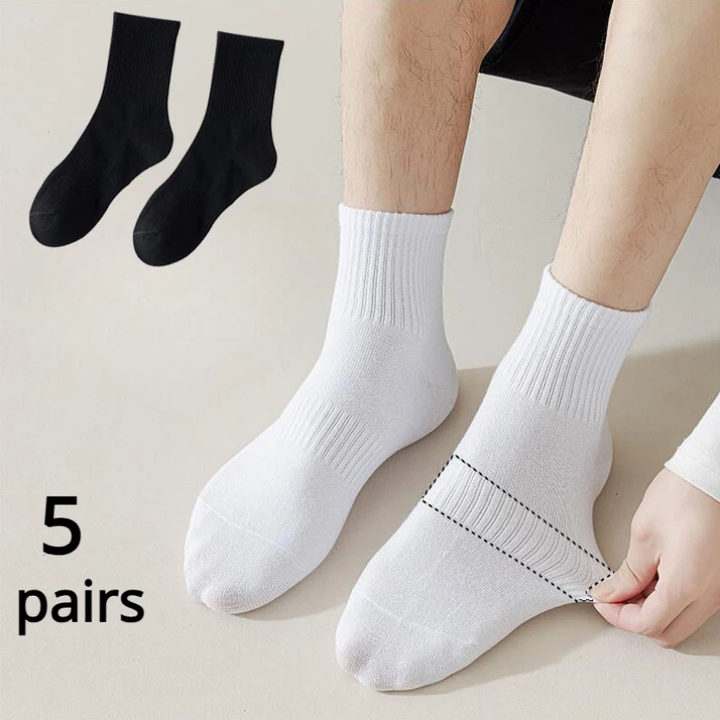 

Men Socks Cotton Breathable Long Business Harajuku Socks Solid Gentleman Sox Sokken Outdoor Sports 5 Pairs/Lot Socks