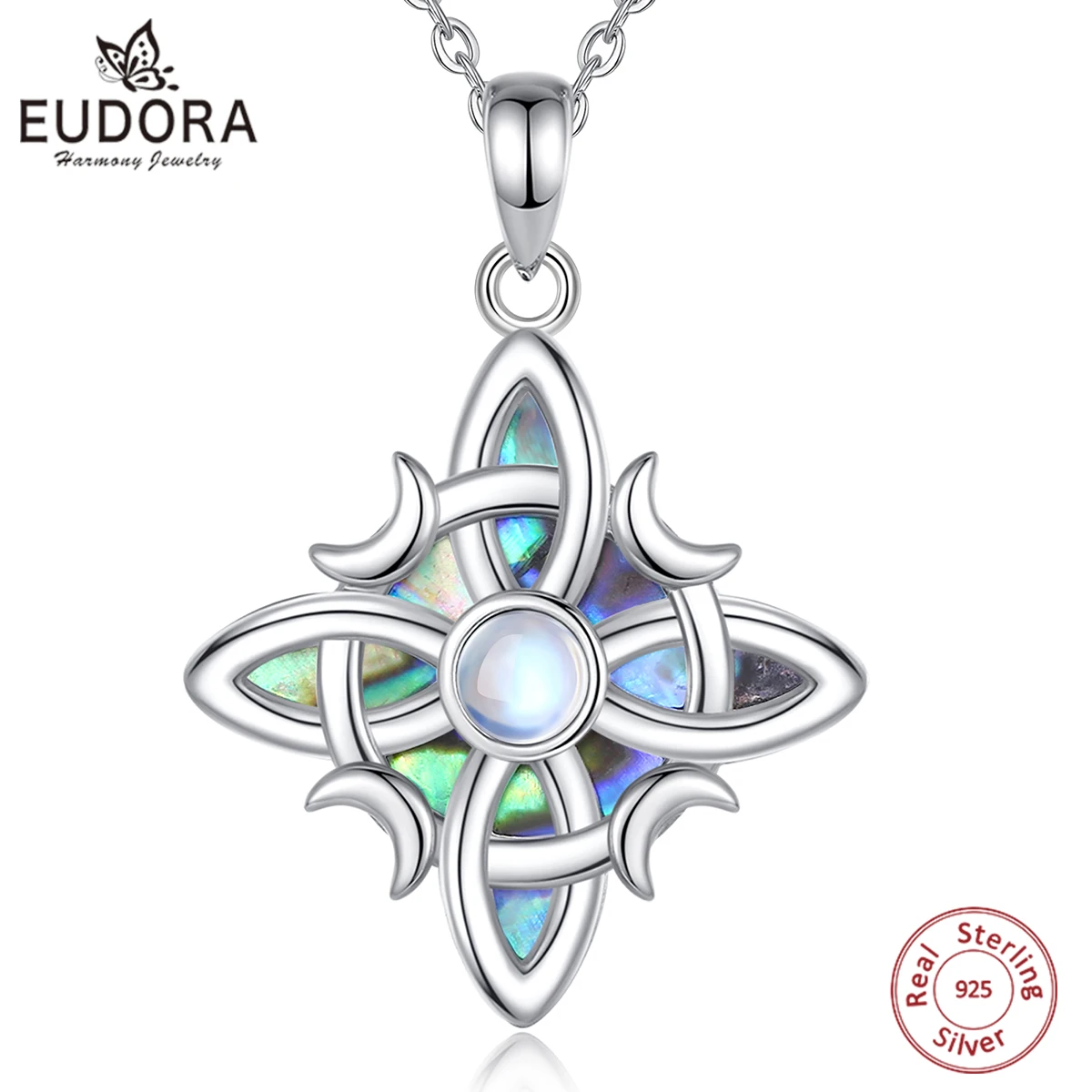 

Eudora 925 Sterling Silver Witch Celtic Knot Necklacefor Men Women Natural Abalone Witchcraft Amulet pendant Wicca Jewelry Gift