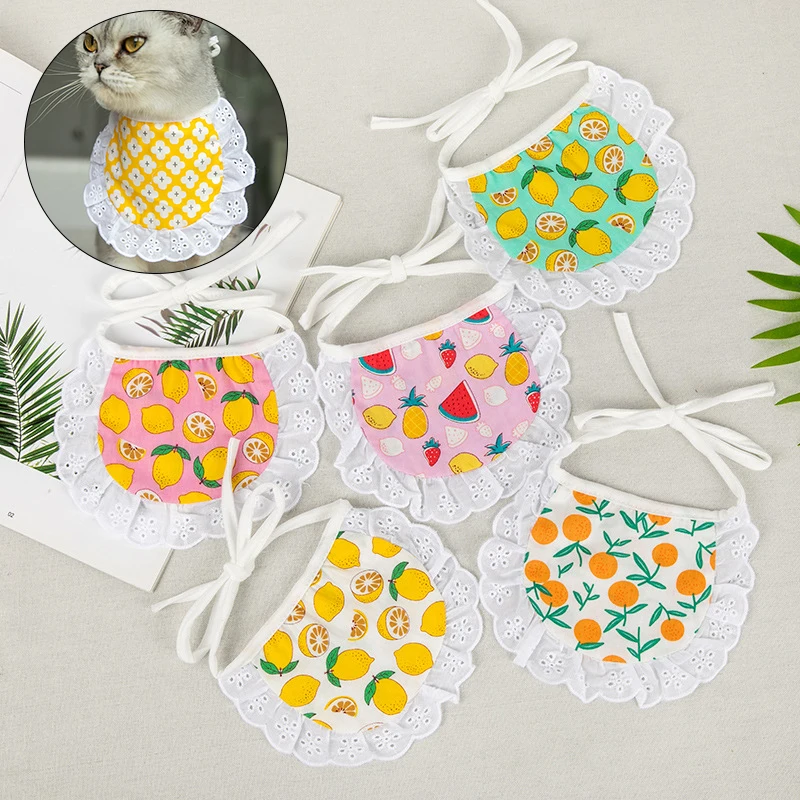 

Dog Fruit Plaid Print Bandanas 24 Style Cotton Washable Cat Bandanas Scarf Bowties Collar Cute Saliva Towel Pet Bib With Lace