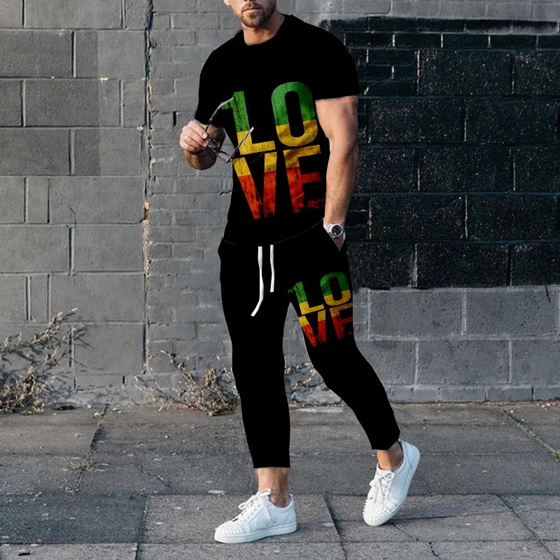 Summer Fashion Tracksuit Men's Set Trend 3D Printing Short Sleeved T-shirt+Trousers Men's Outdoor Jogging Sports Suit 2 Sets