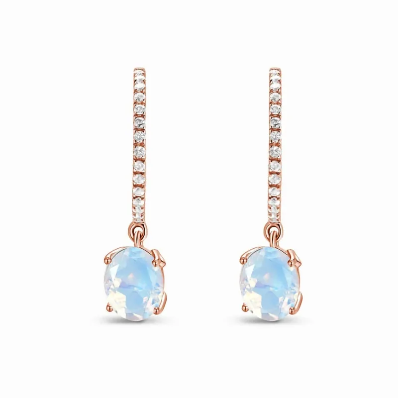 

S925 geometric square moonstone long earrings women's simple light luxury exquisite earrings