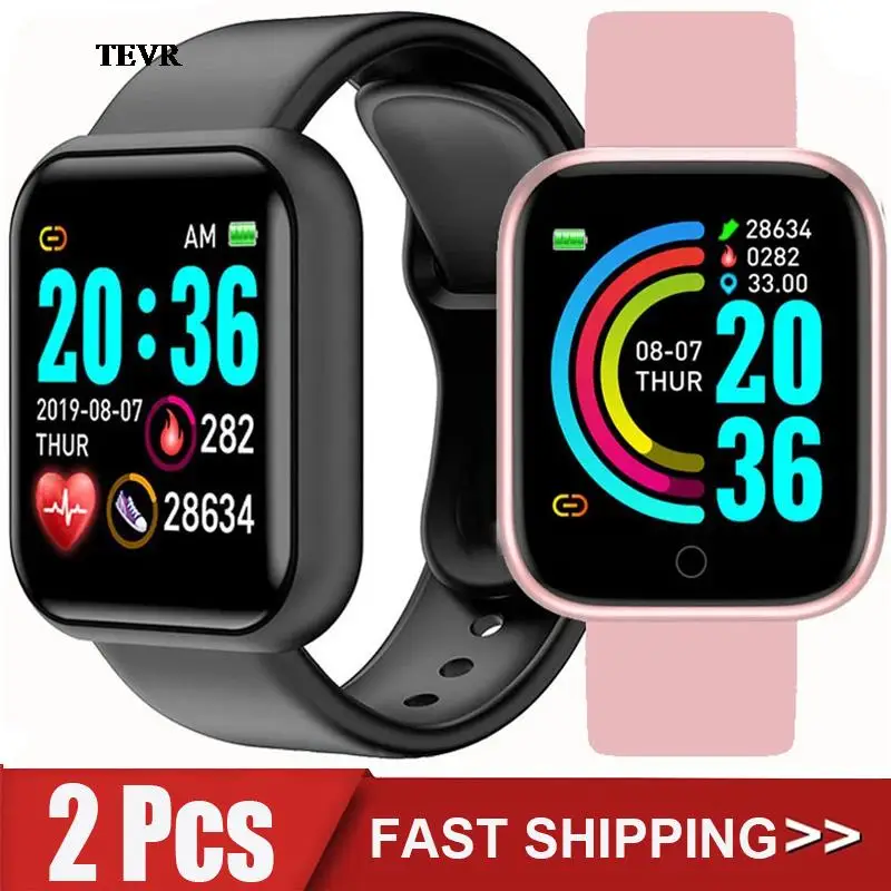 

TEVR 2Pcs Y68 Smart Watch Men Women Digital Watches Bluetooth Sport FitnessTracker Pedometer Smartwatch for Android Ios Xiaomi