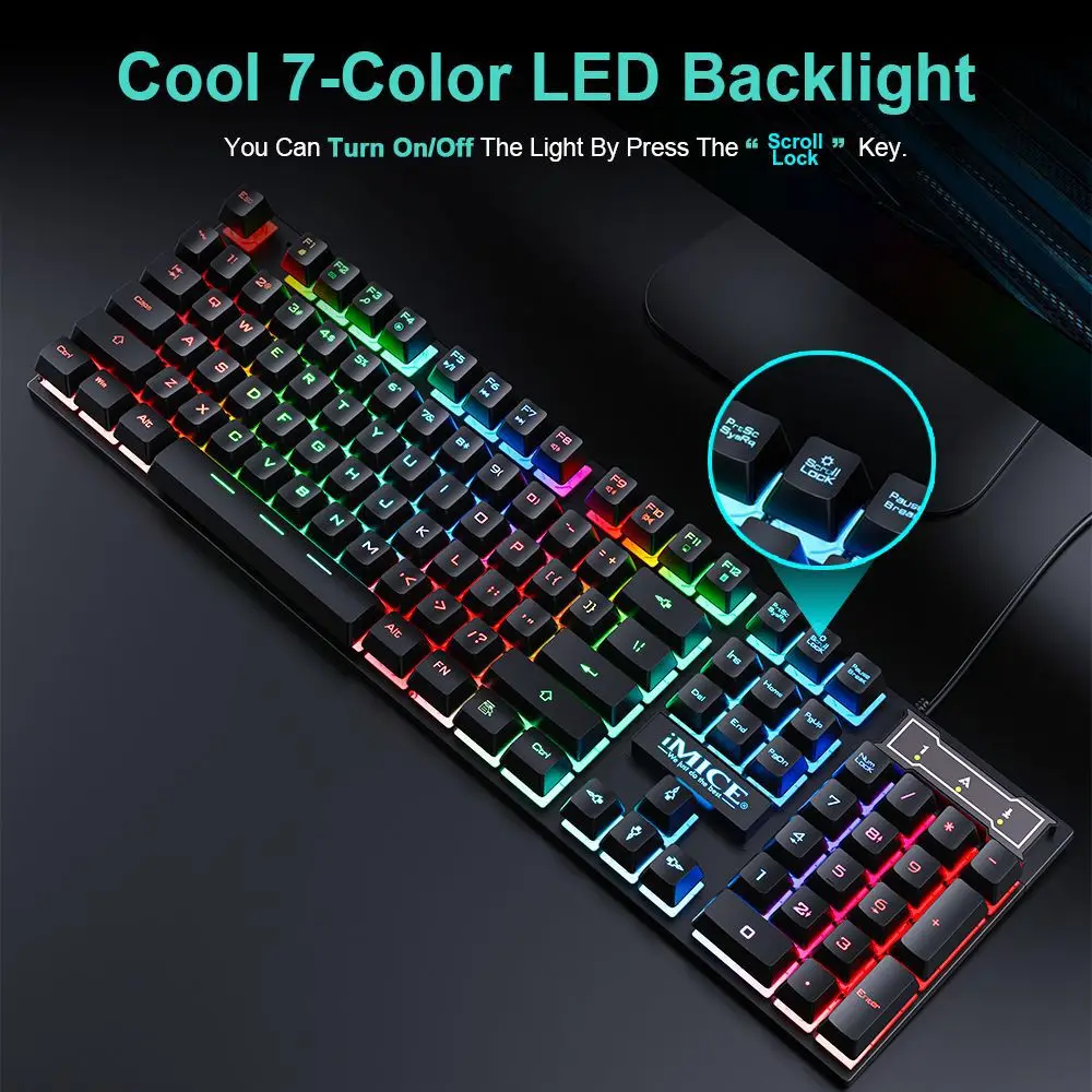 Фото Проводная игровая клавиатура и мышь с RGB-подсветкой, водонепроницаемые, эргономичный дизайн, механическая клавиатура для ПК и ноутбуков №4
