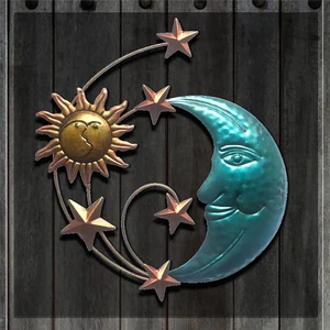 1PCS Metal Sun Moon Wall Hanging Sculpture Moon Face Iron Art Sofa Portico Modern Minimalist Ornament For Home Living Room Decor