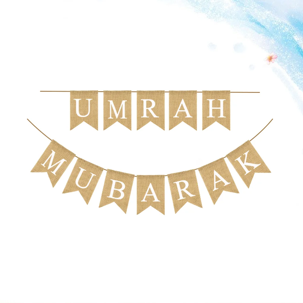 

Banner Ramadan Party Decorations Festival Birthday Flag Jute Supplies Favors Pennant Linen Garland Moon Bunting Burlap Hanging