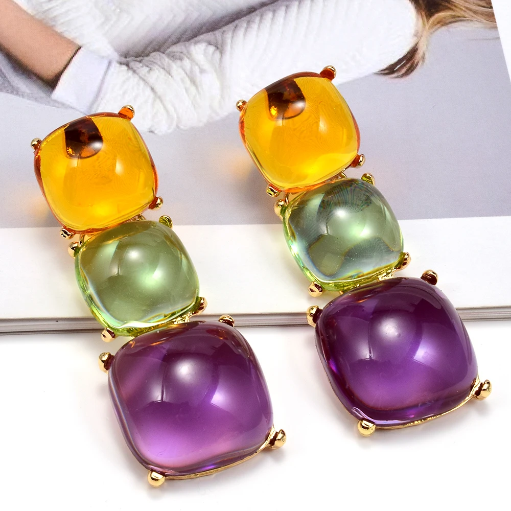 

New Trendy Multicolor Resin Pendant Earrings For Women Girls Geometric Acrylic Drop Earrings Party Jewelry