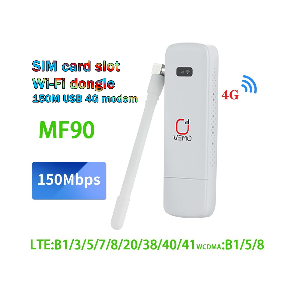 MF90 4G USB WIFI Modem Router with Antenna 150Mbps SIM Card Slot 4G LTE Car USB WiFi Router USB Dongle Support 16 Users images - 6