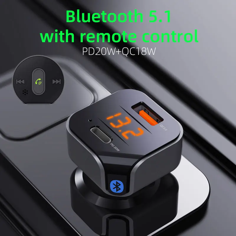 Беспроводной автомобильный FM-трансмиттер с поддержкой Bluetooth 5 1 и пультом
