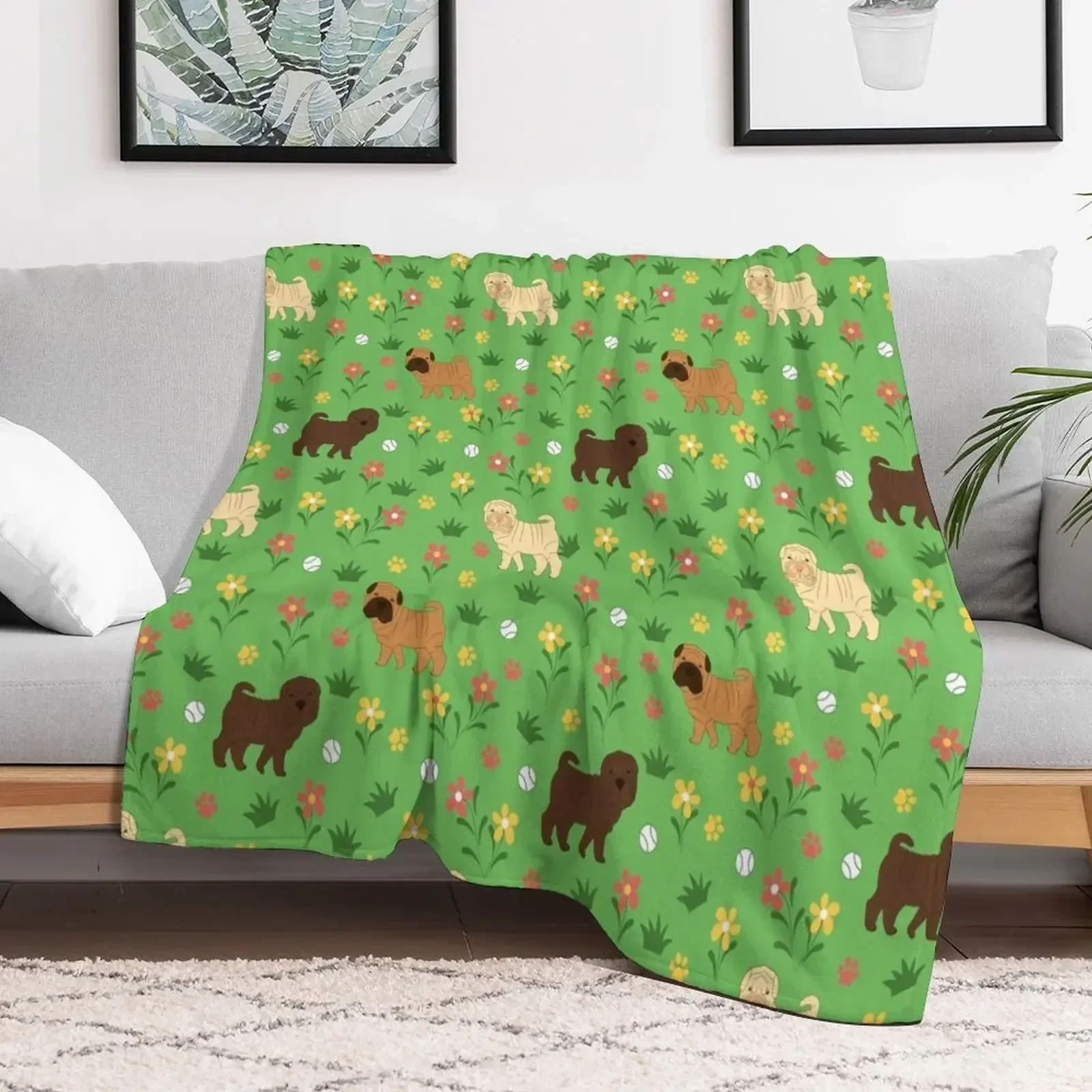 Одеяло Шарпей и цветы термобелье для путешествий модные одеяла диванов