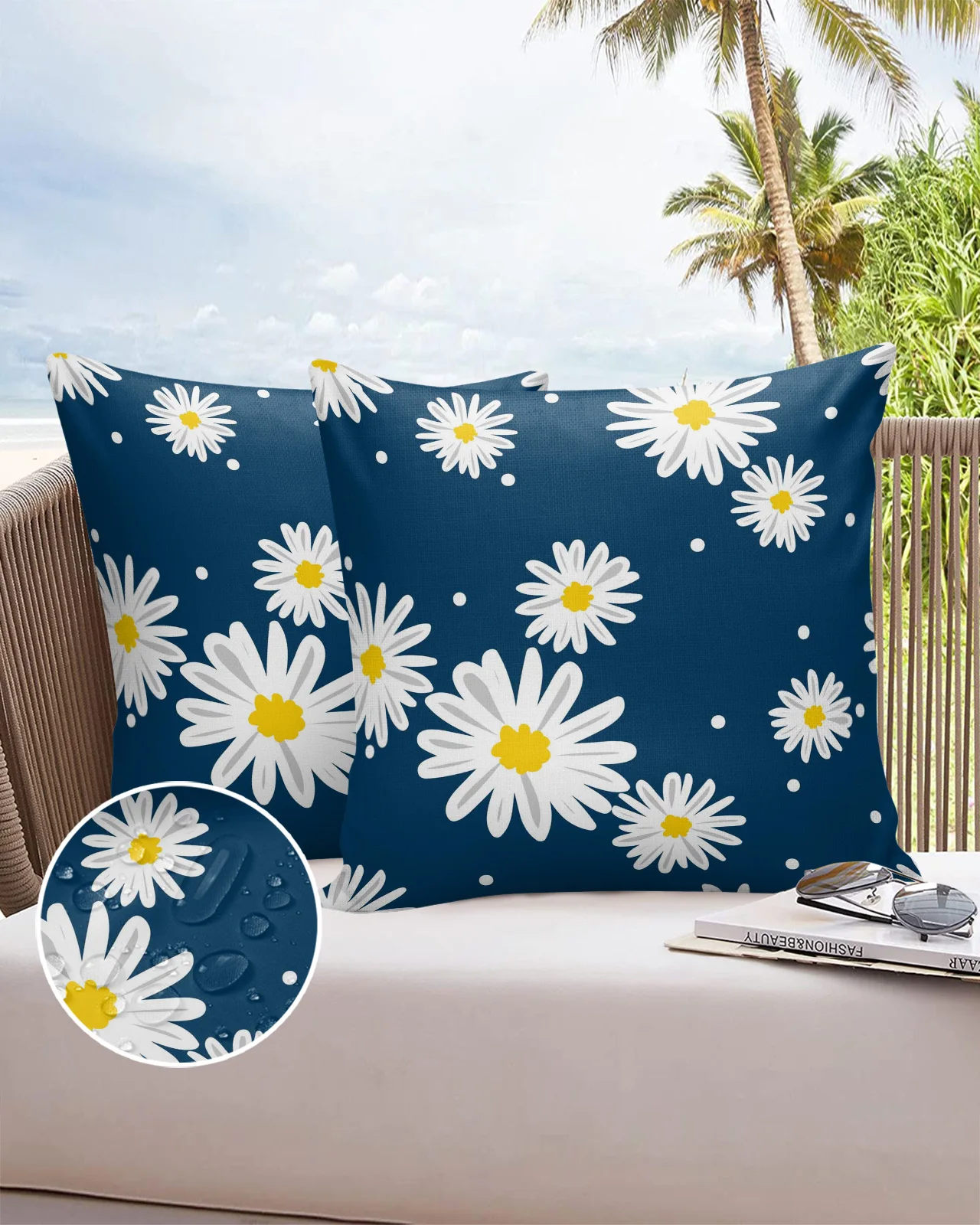 

Daisies Blue Background Pillowcase Modern Sofa Car Waist Cushion Covers Home Office Decor Printed Waterproof Pillow Cases