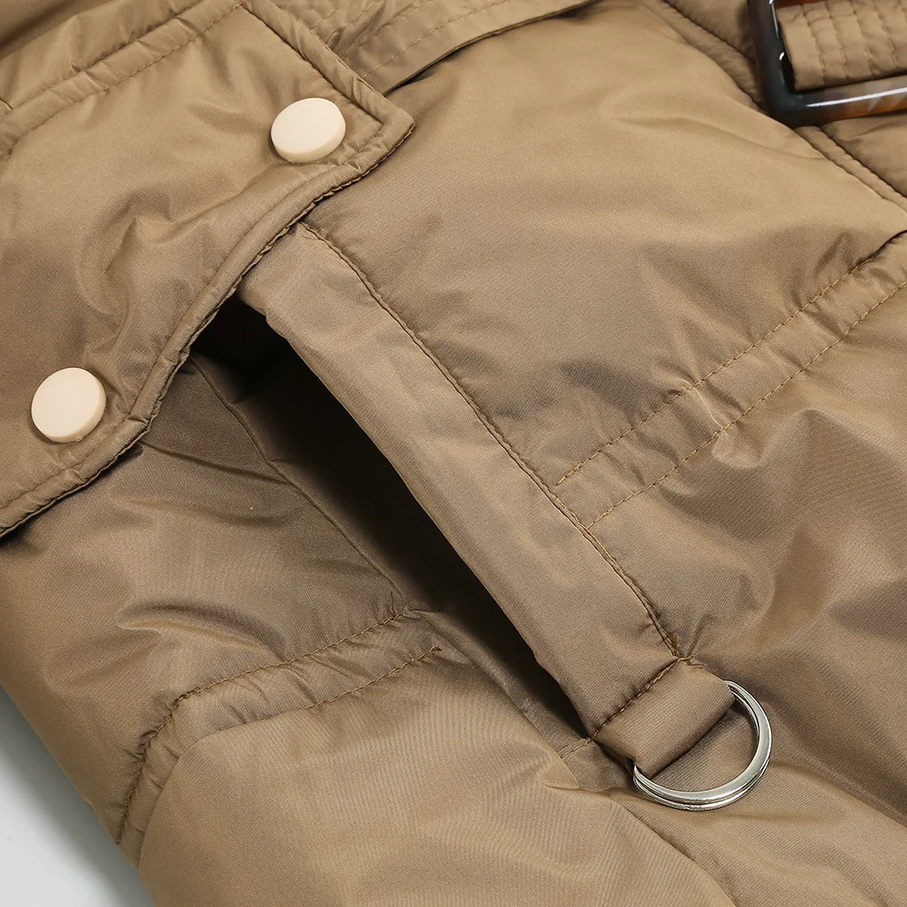 Winter New Slim Long Down Cotton Coats Women Hooded Belt Solid Fashion Padded Jacket Female Clothing High Quality Parkas Tops