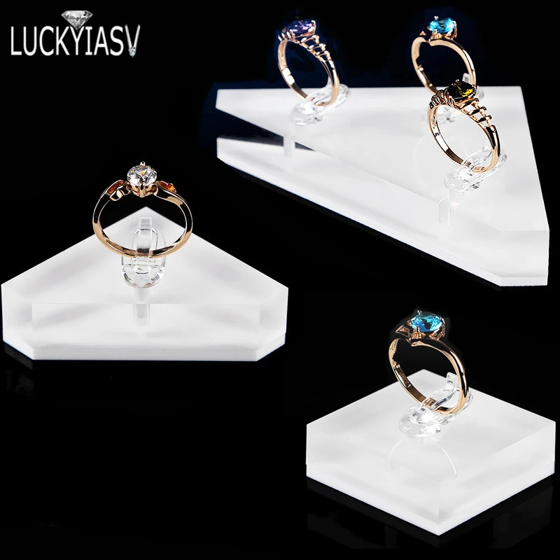 

5pcs/lot White Acrylic Crystal Square Ring Display Stand Ring Holder Ring Organizer Ring Case Jewellery Jewelry Tra
