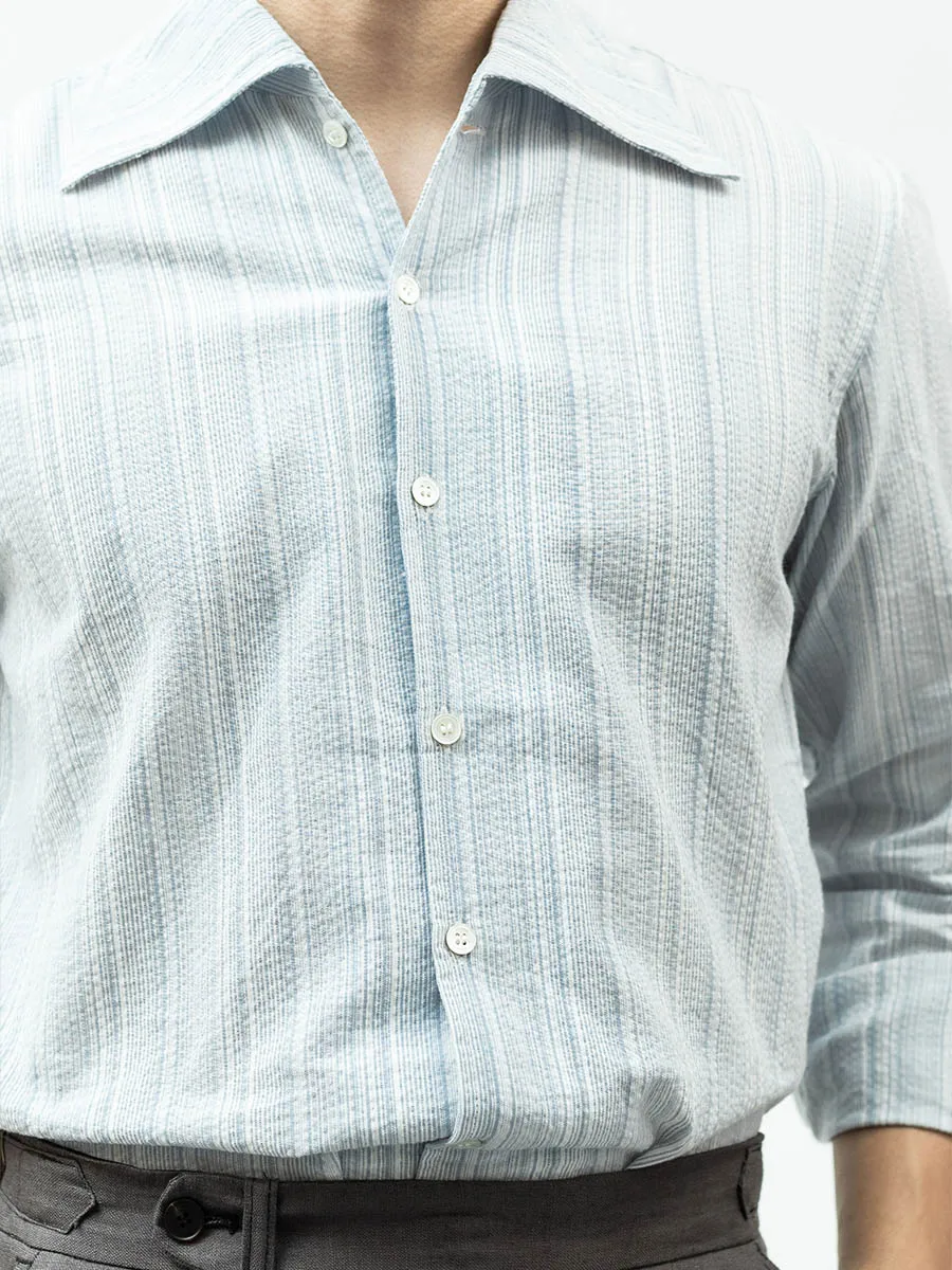 Весенне-летняя полосатая Слитная рубашка с воротником присоской мужская синяя