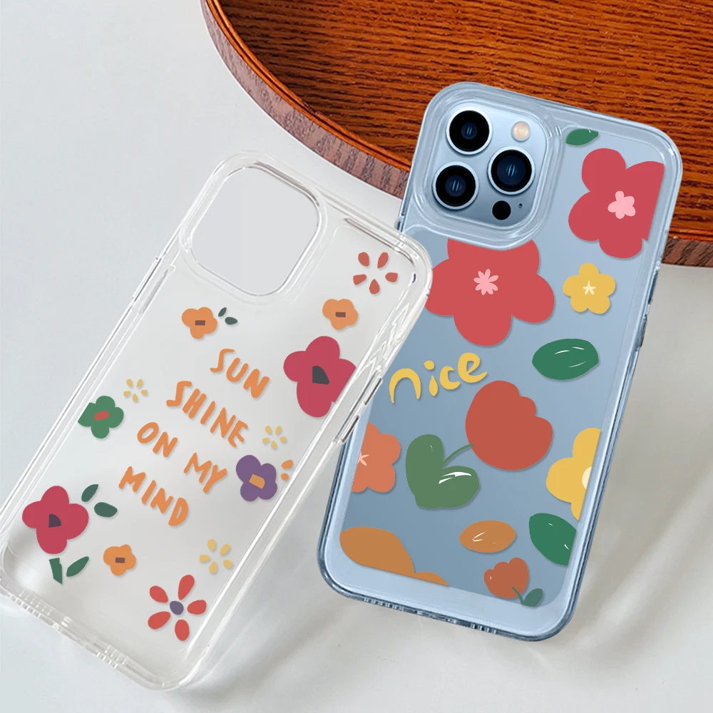

Cartoon Flower Phone Case for iPhone 14 13 12 11 Pro Max Mini XS XR X Protection Shell Back Cover for iPhone14ProMax Coque Funda